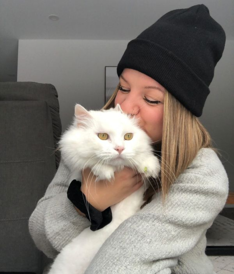 Gabrielle Goulet and her cat Snow