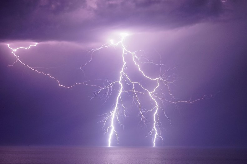 Lightning striking the ocean