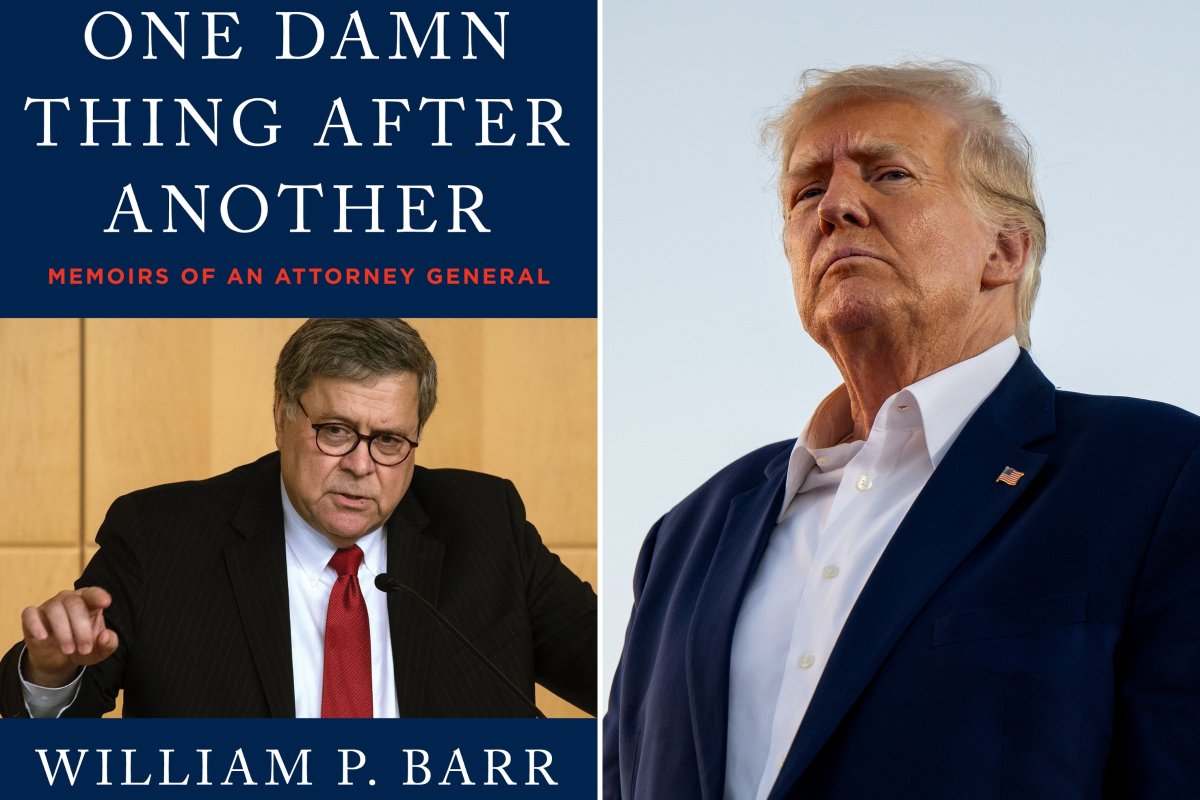 Bill Barr's book cover and Donald Trump