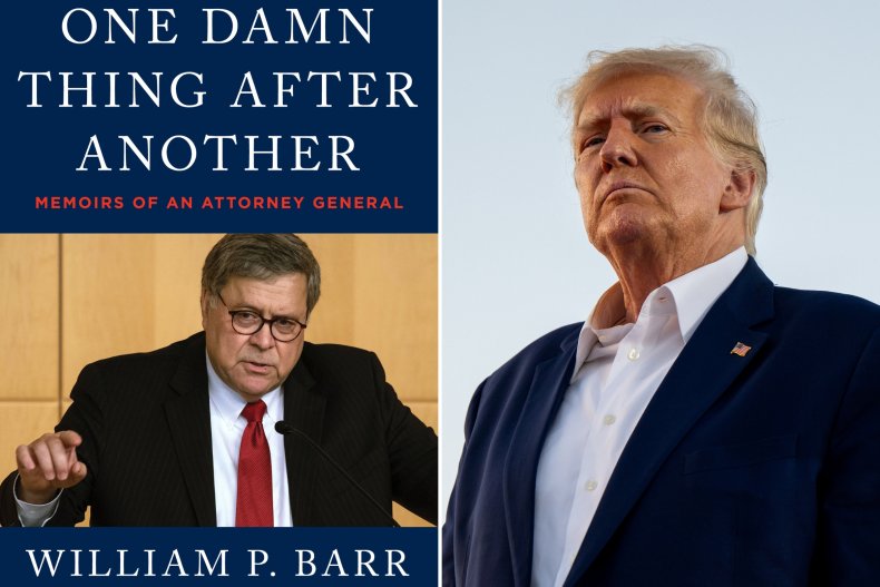 Bill Barr's book cover and Donald Trump