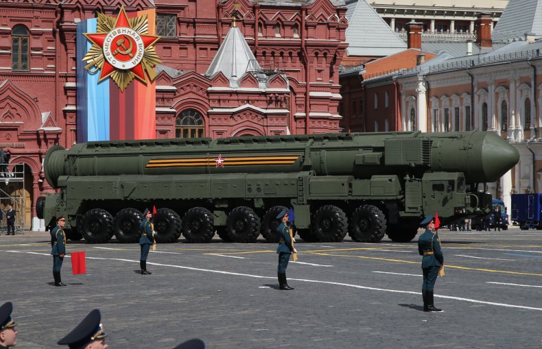 Russian ICBM driving through Red Square Moscow