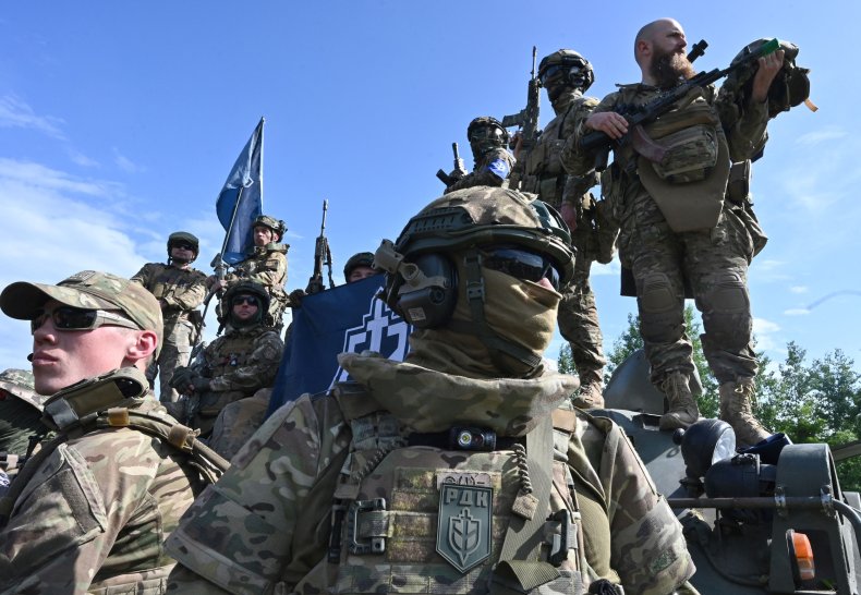 Russian Volunteer Corps fighters near Ukraine-Russia border