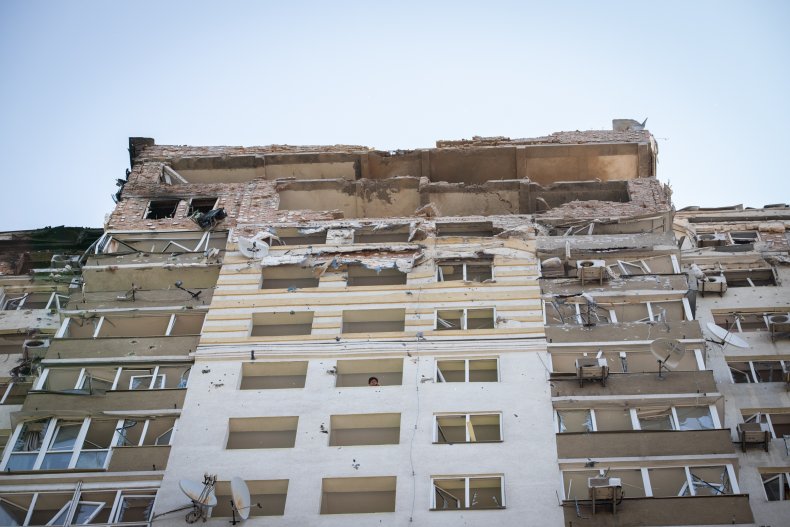 Building damaged by a drone, Kyiv