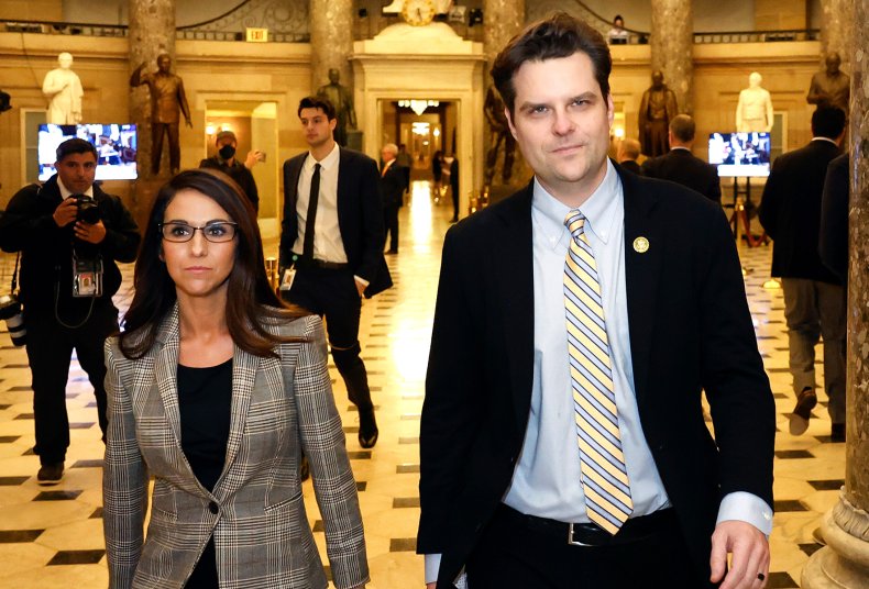 Lauren Boebert (R-CO) (L) and Matt Gaetz