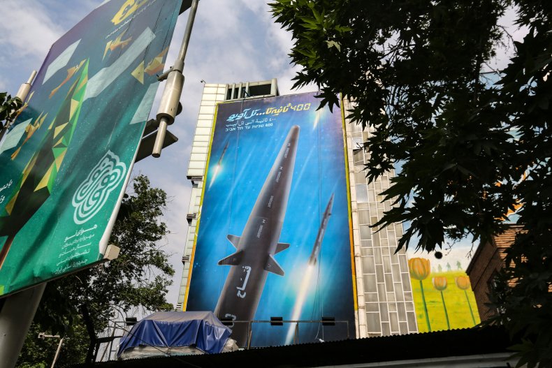 Iran, Fattah, hypersonic, missile, billboard, in, Tehran