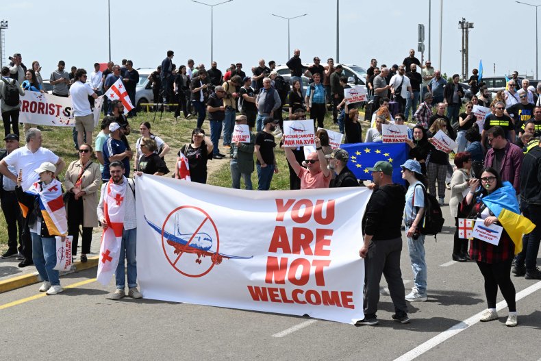 Tbilisi Airport protests against flights from Russia