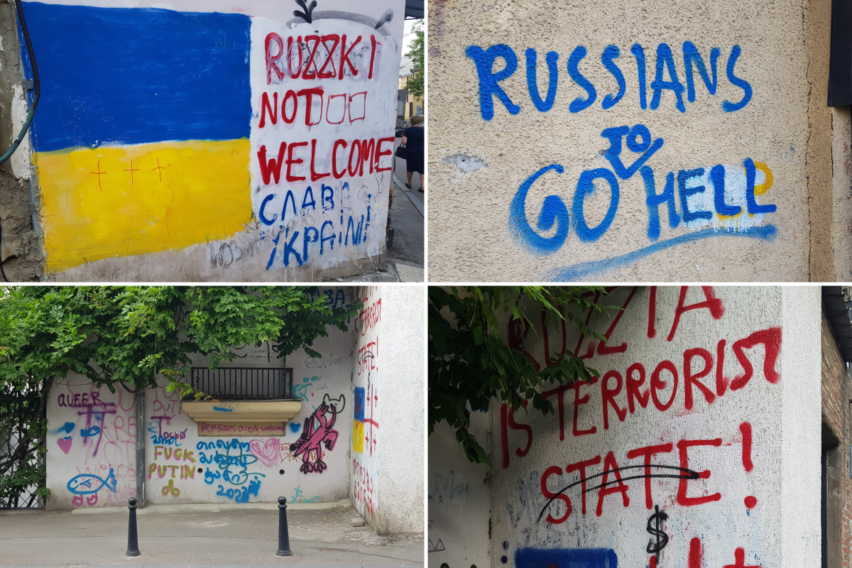Collection of anti-Russia graffiti in Tbilisi Georgia