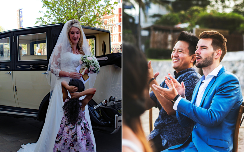A wedding bride and wedding guest