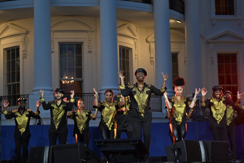 Step Afrika! performs during a Juneteenth concert