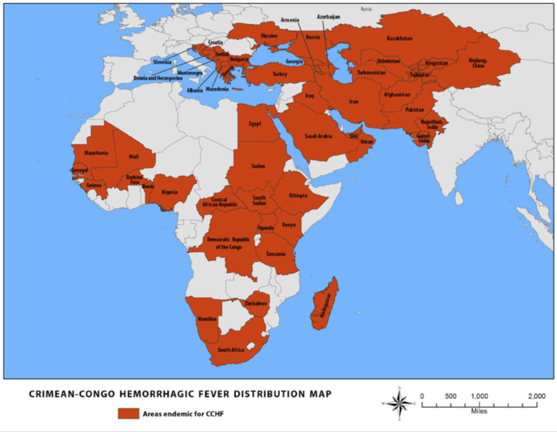 cdc Crimean-Congo Hemorrhagic Fever (CCHF) Distribution Map