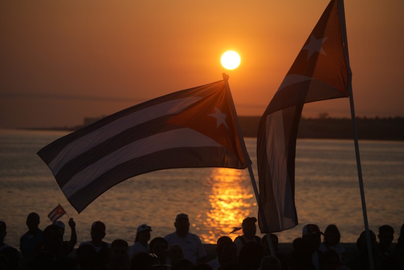 Cuban flags are being waved