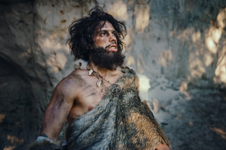 A Neanderthal man in a cave