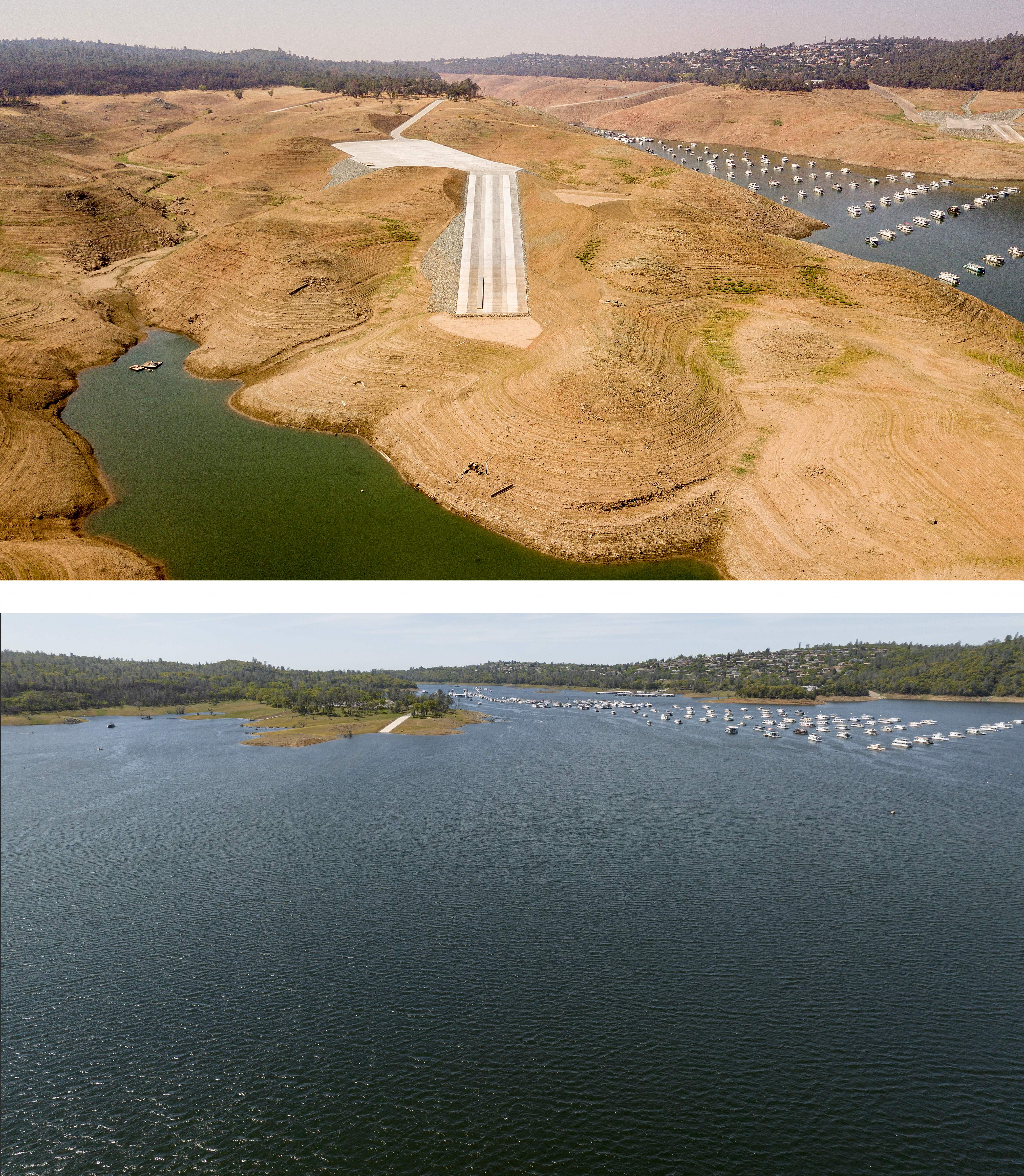 Before And After Photos Show Lake Oroville Go From Empty To Full Capacity   Lake Oroville Drought Before After 