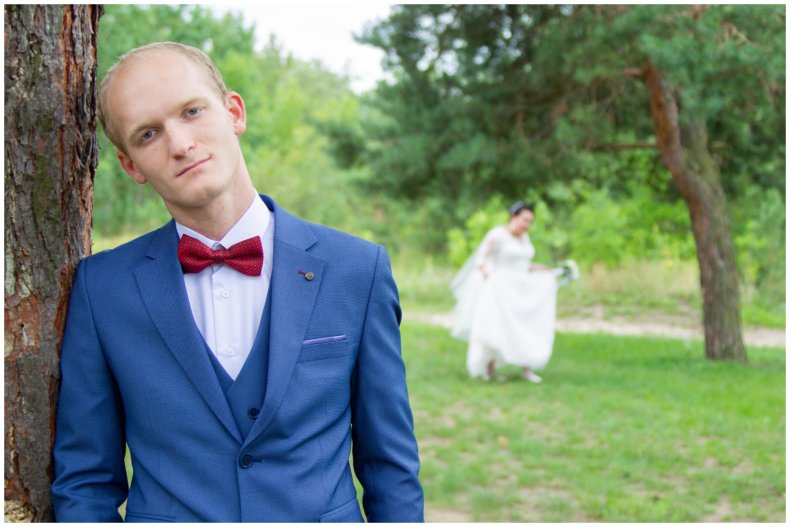 unhappy groom and his bride