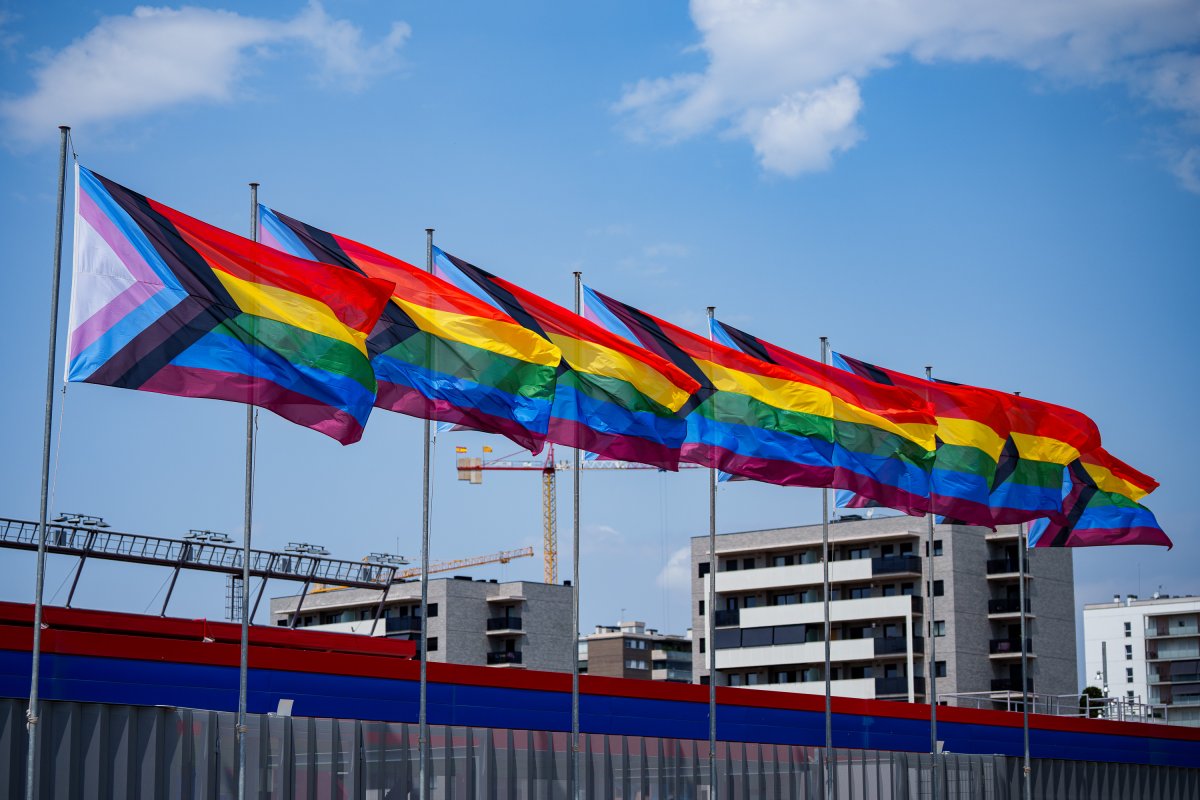 Pride flags above Barcelona's Camp Nou