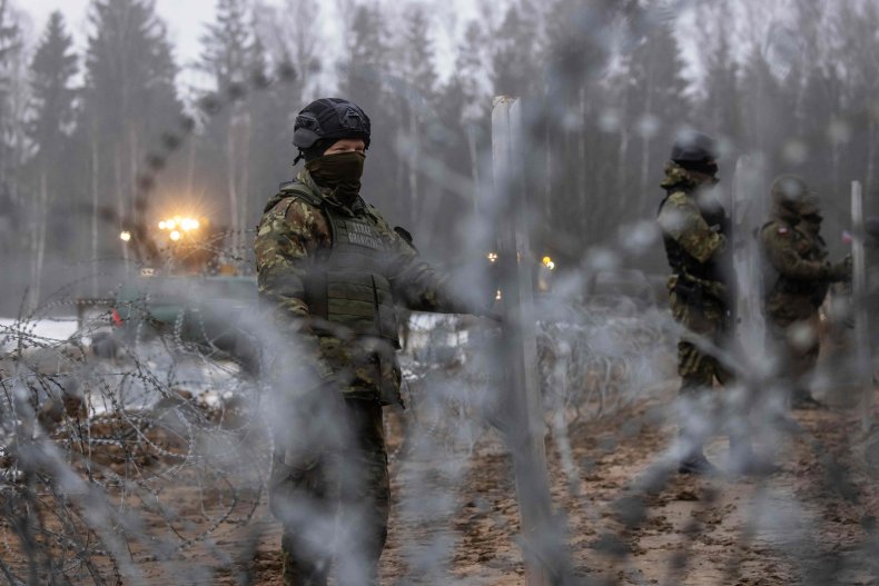 Polish border guards pictured on Belarus frontier