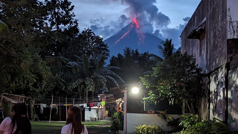 Mayon volcano spewing lava