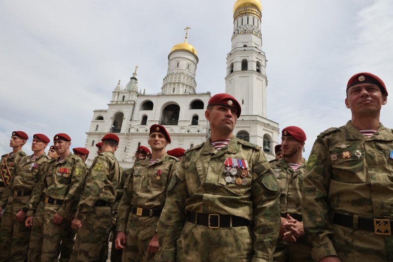 Russia, National, Guard, gather, for, Putin, speech