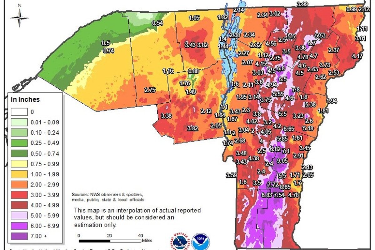 NWS Vermont rainfall map