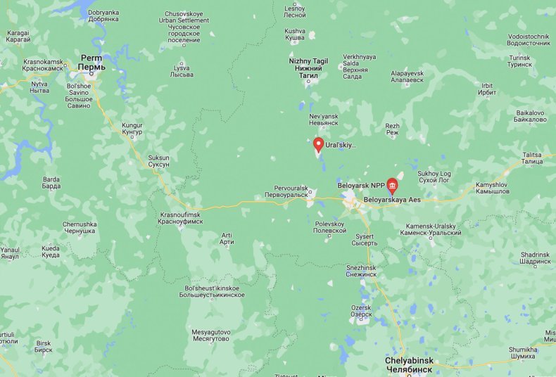 Bản đồ Nhà máy hạt nhân Novouralsk