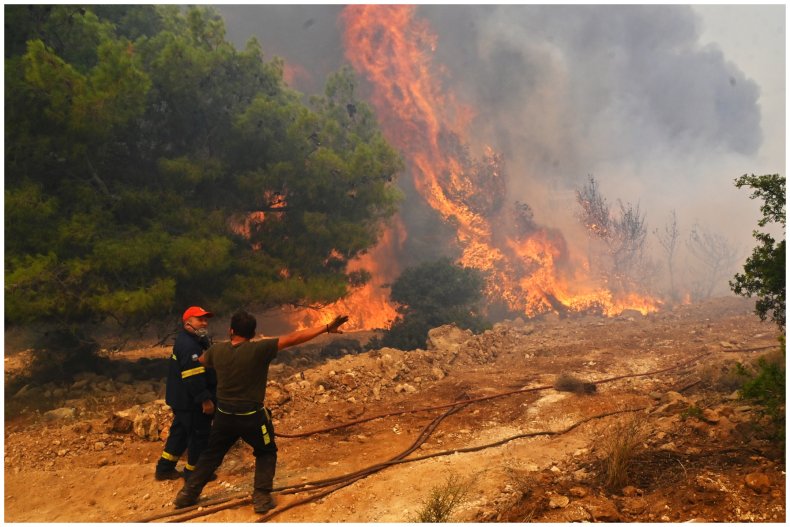 Locals help firefighters in Greece