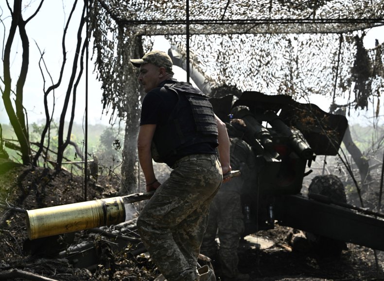 Ukrainian artilleryman fires howitzer near Bakhmut Donetsk