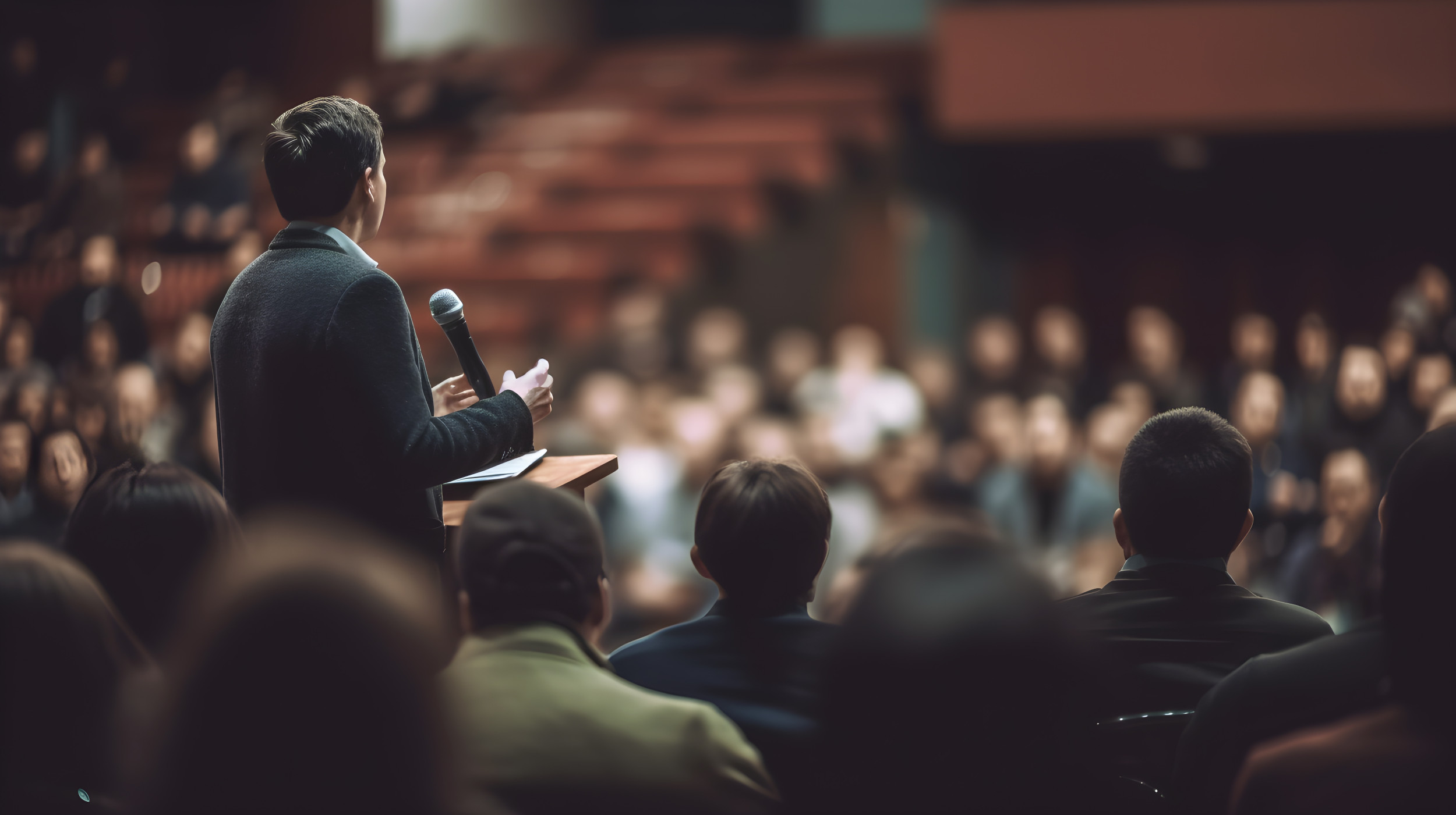 businessman speaking in front of audience