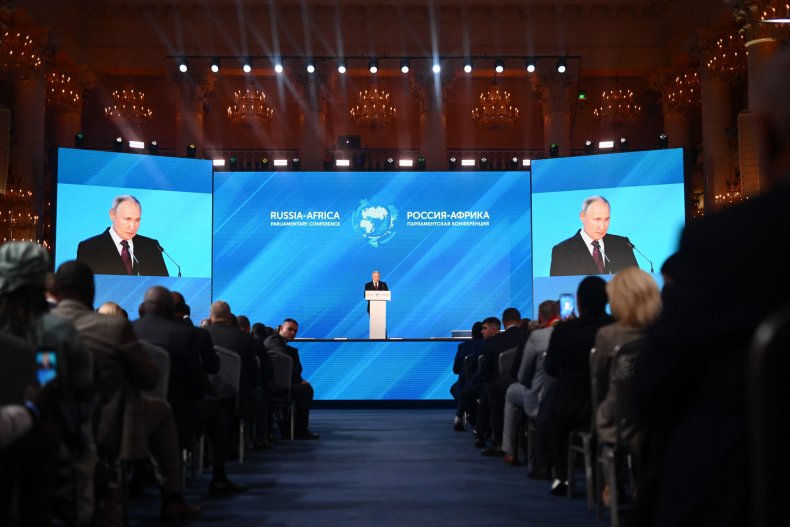 Putin, delivers, speech, on, Russia, Africa, relations