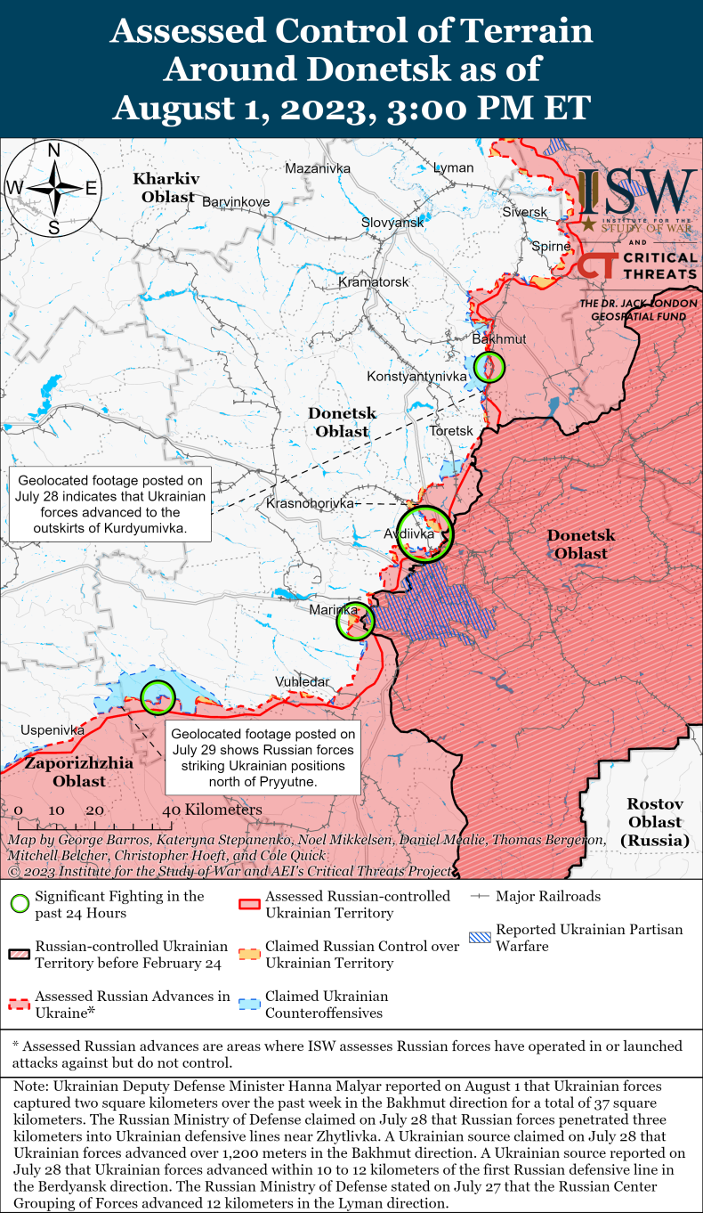 ISW map showing Ukraine advance in Donetsk