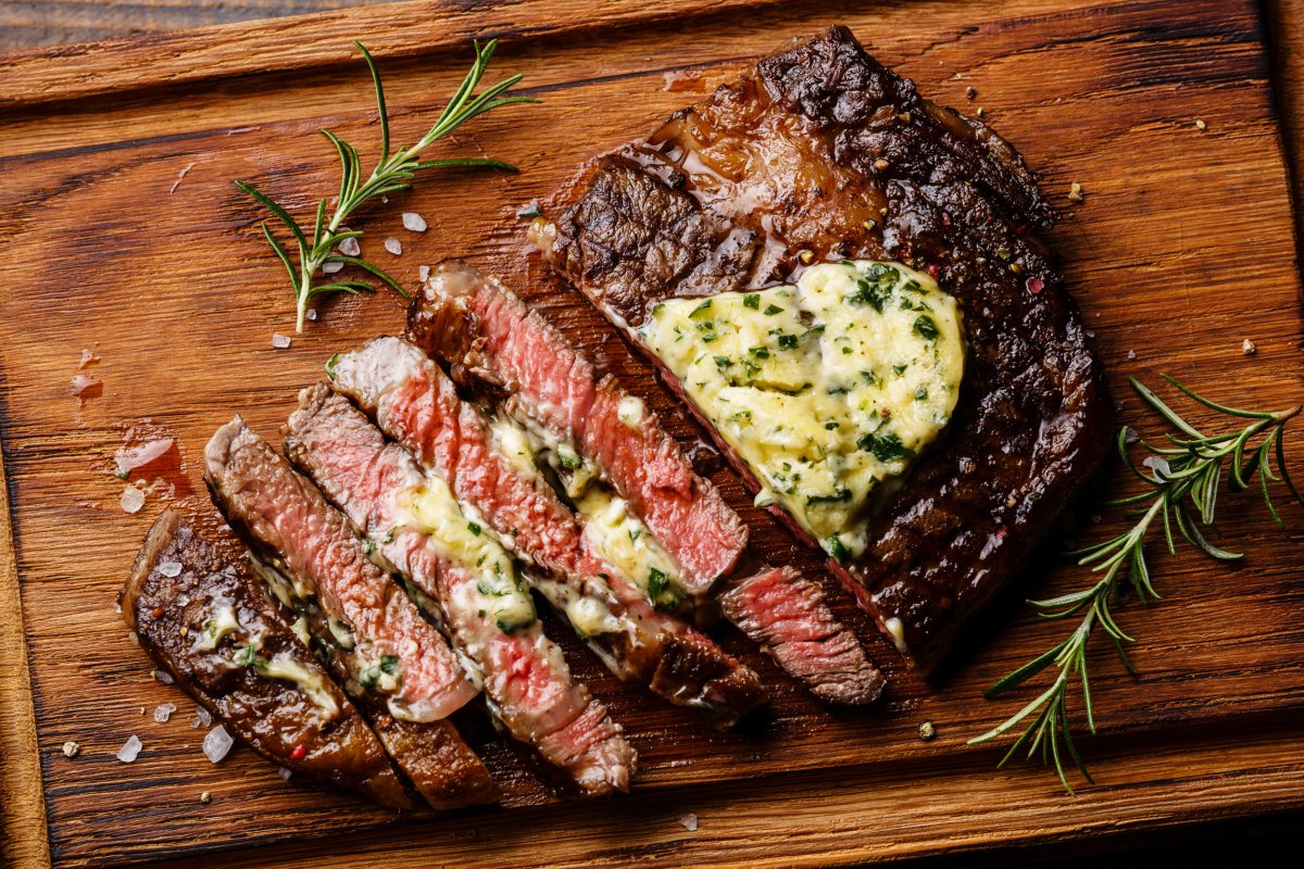 medium ribeye steak with garlic butter