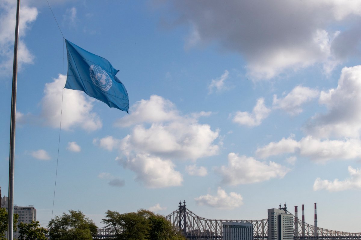 A U.N. logo flag pictured
