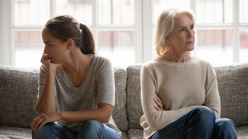 Two women looking angry together