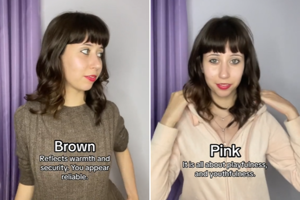 Vira wearing brown (left), and wearing pink