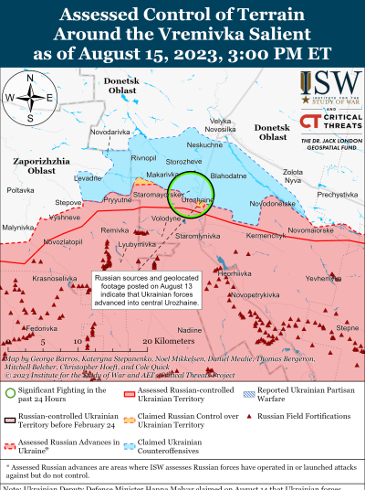 Mappa ISW che mostra i guadagni dell'Ucraina a Donetsk
