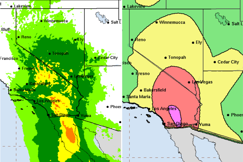 Hilary rain flooding maps