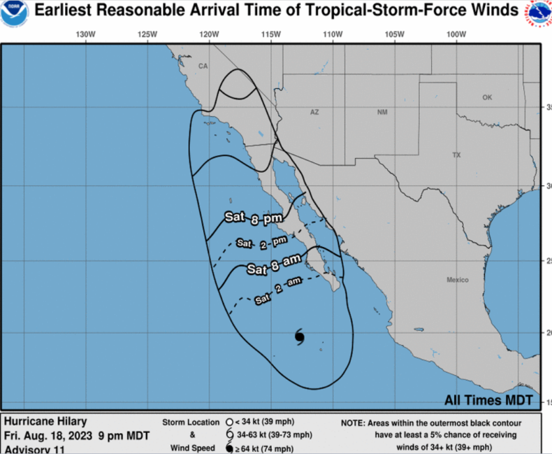 Hurricane Hilary Tracker, Maps Forecast Times Wind Will Hit California