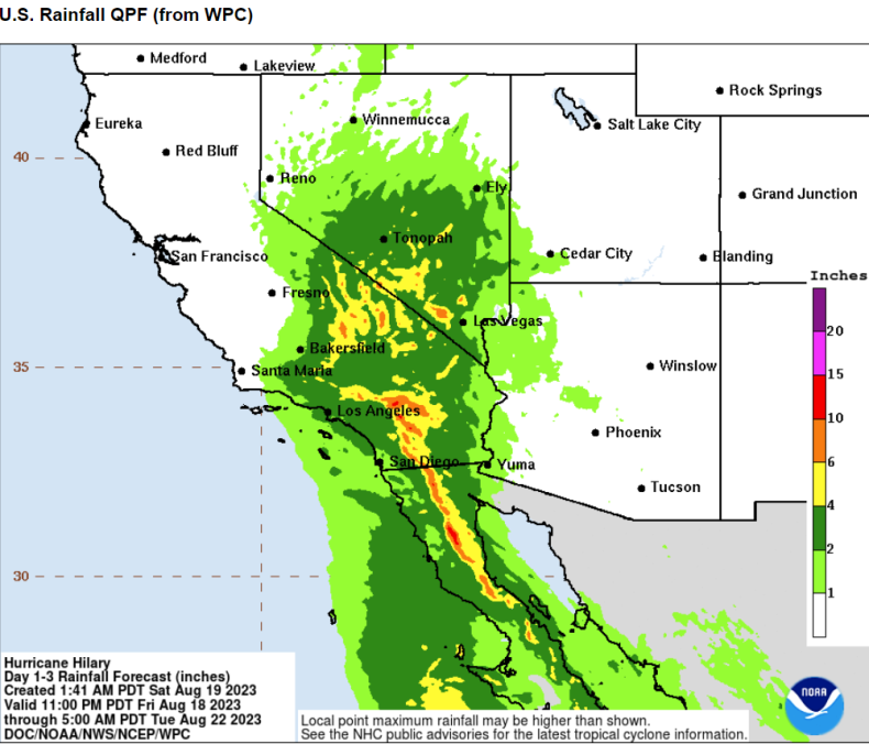 Mappa del National Hurricane Center per Hillary