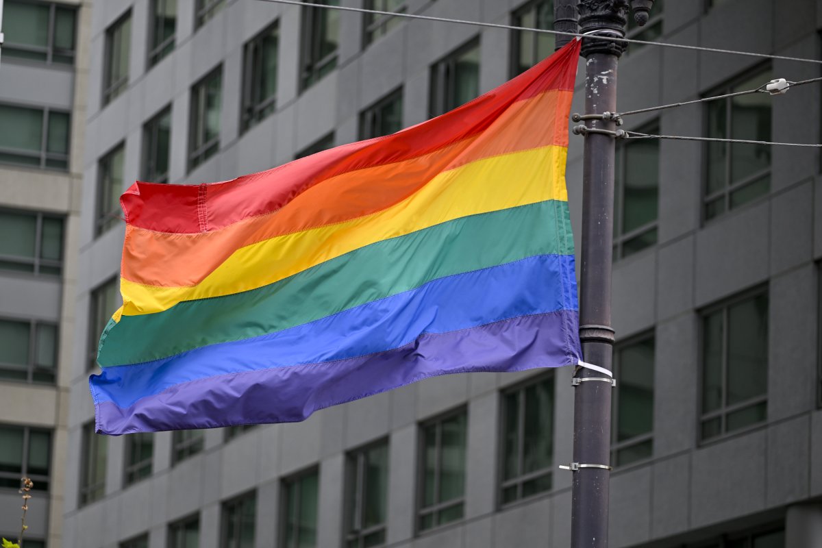 The Pride flag flies on Market Street 