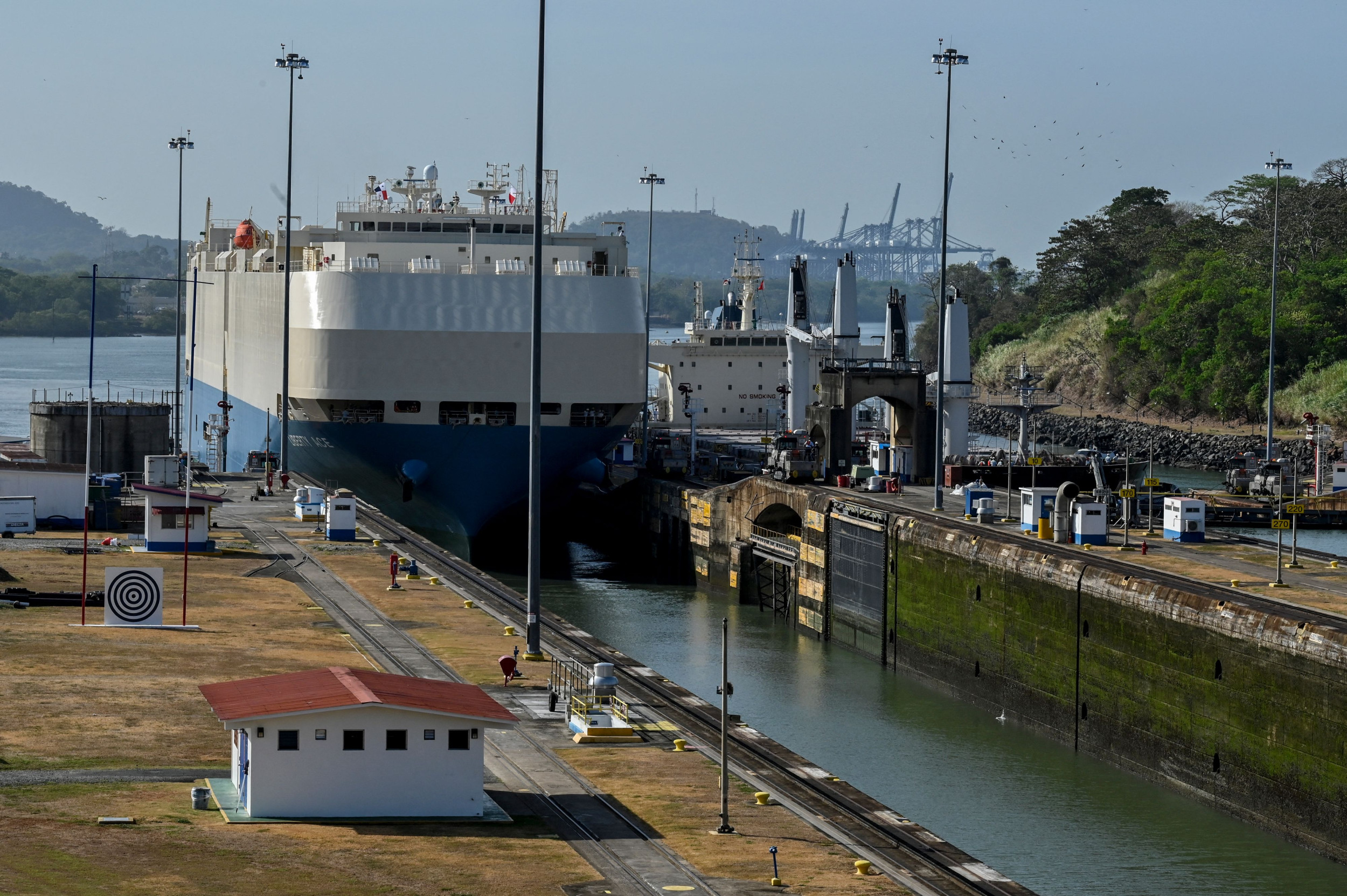 Panama Canal Video Shows Cargo Ships Backed Up Amid Drought Newsweek   Panama Canal Drought 