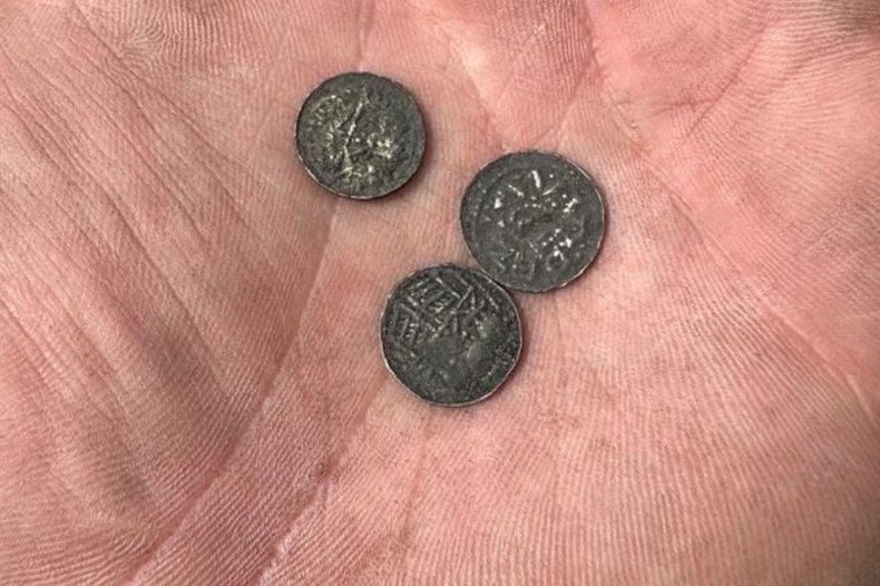 Three silver medieval coins found in Poland