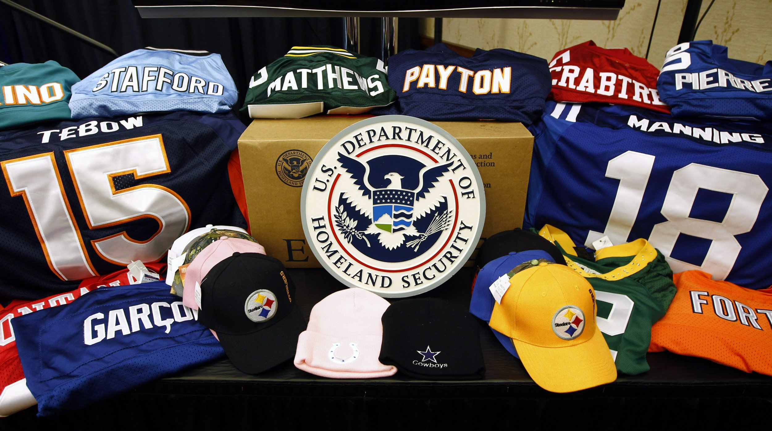 Law enforcement crack down on counterfeit Super Bowl merchandise