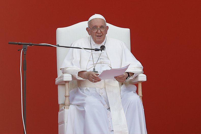 Pope Francis adresses the volunteers during an 