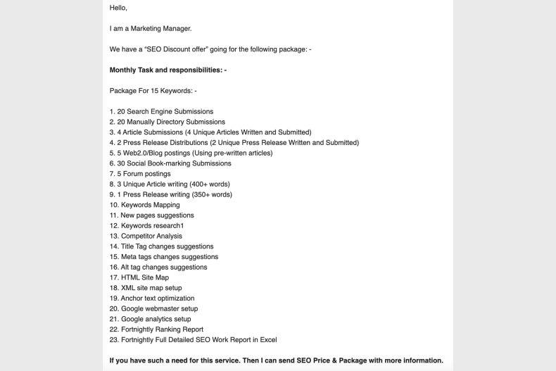 Sales Email Approaches: Service List