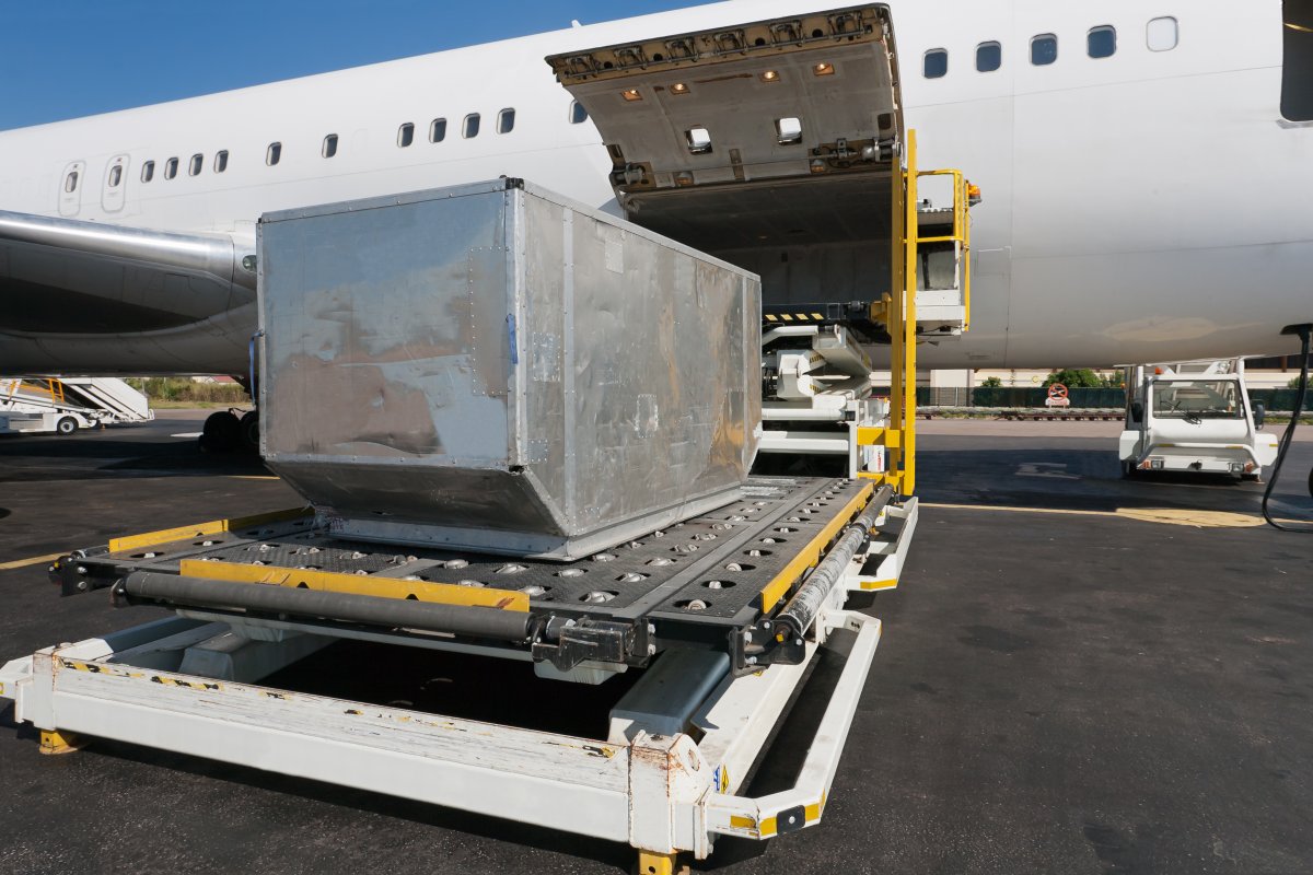 Freight being loaded onto aircraft.