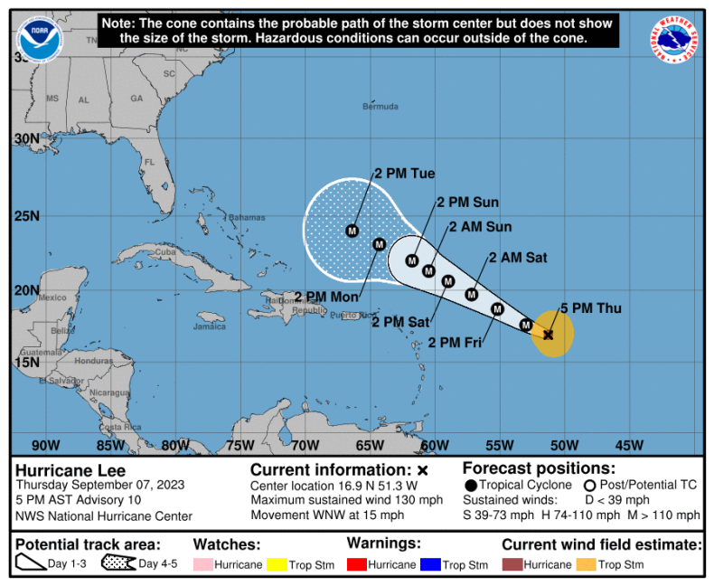 Hurricane Lee Update: Thursday at 5 p.m.