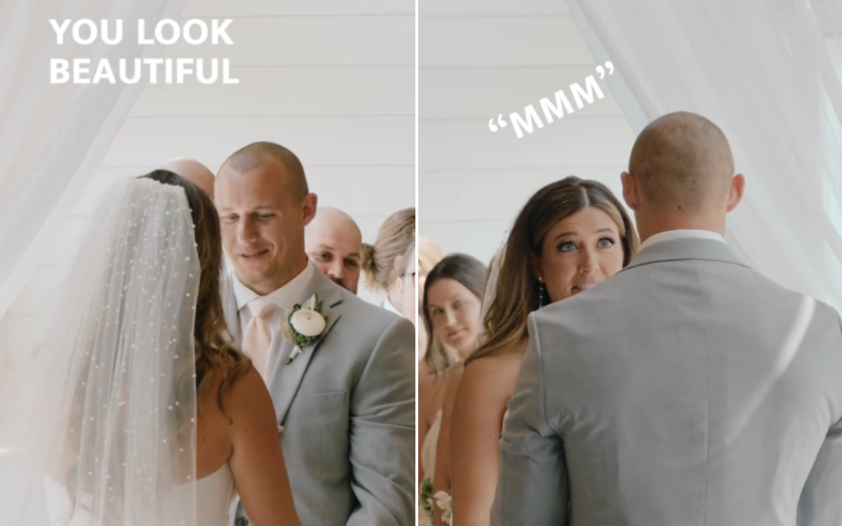 Groom's X-Rated Reaction to Bride's Dress Caught on Mic During Wedding Vows