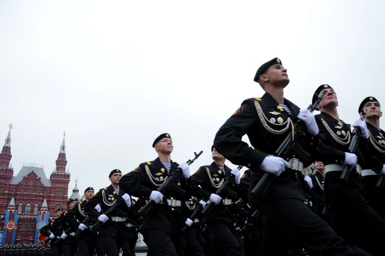 Russian naval infantry during Victory Day parade