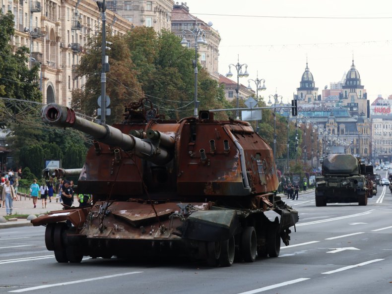 Destroyed Russian howitzer in Kyiv Ukraine
