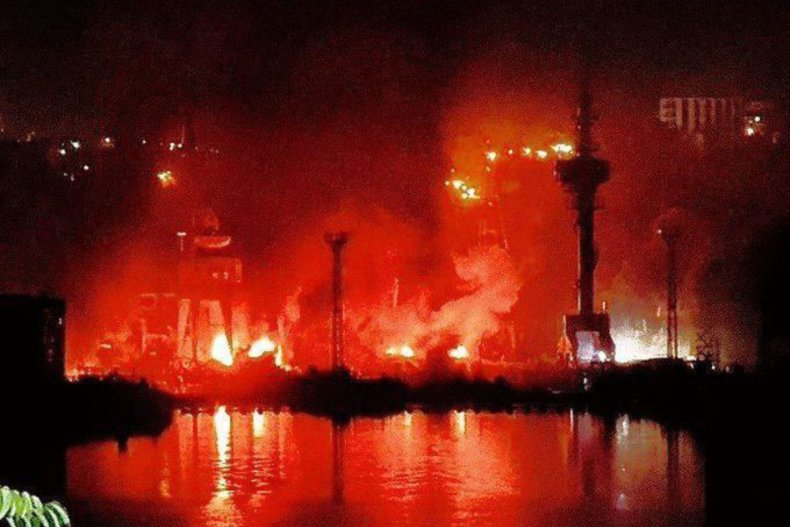 Sevastopol harbor burning after Ukrainian attack