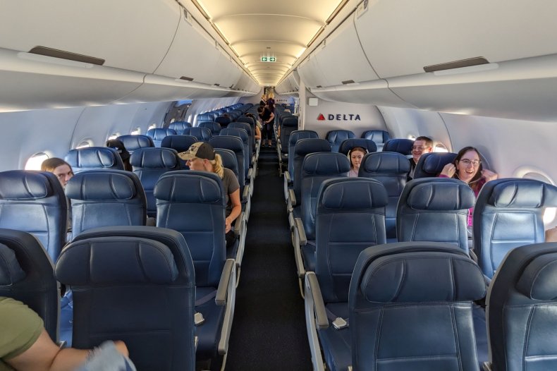 Empty seats on a Delta flight.